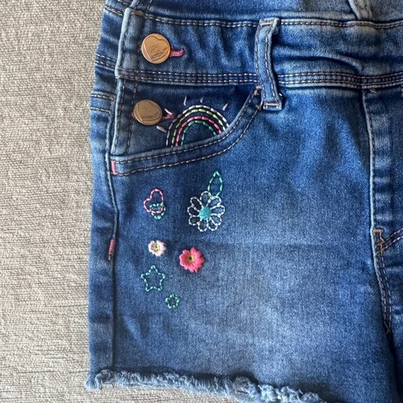 Jordache Girls’ Denim Overall Shorts – Size 4T rainbow embroidery - Picture 4 of 7